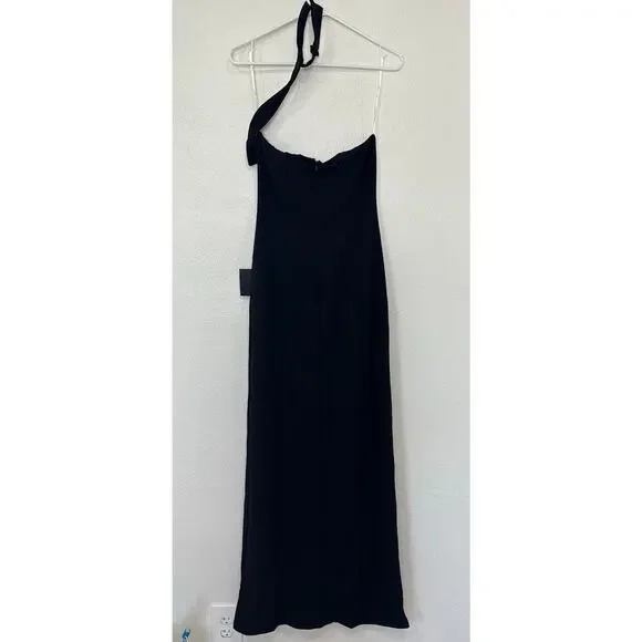 NWT Lulus Seraphina Black Asymmetrical Column Maxi Dress Formal Black Tie Medium - Picture 6 of 10